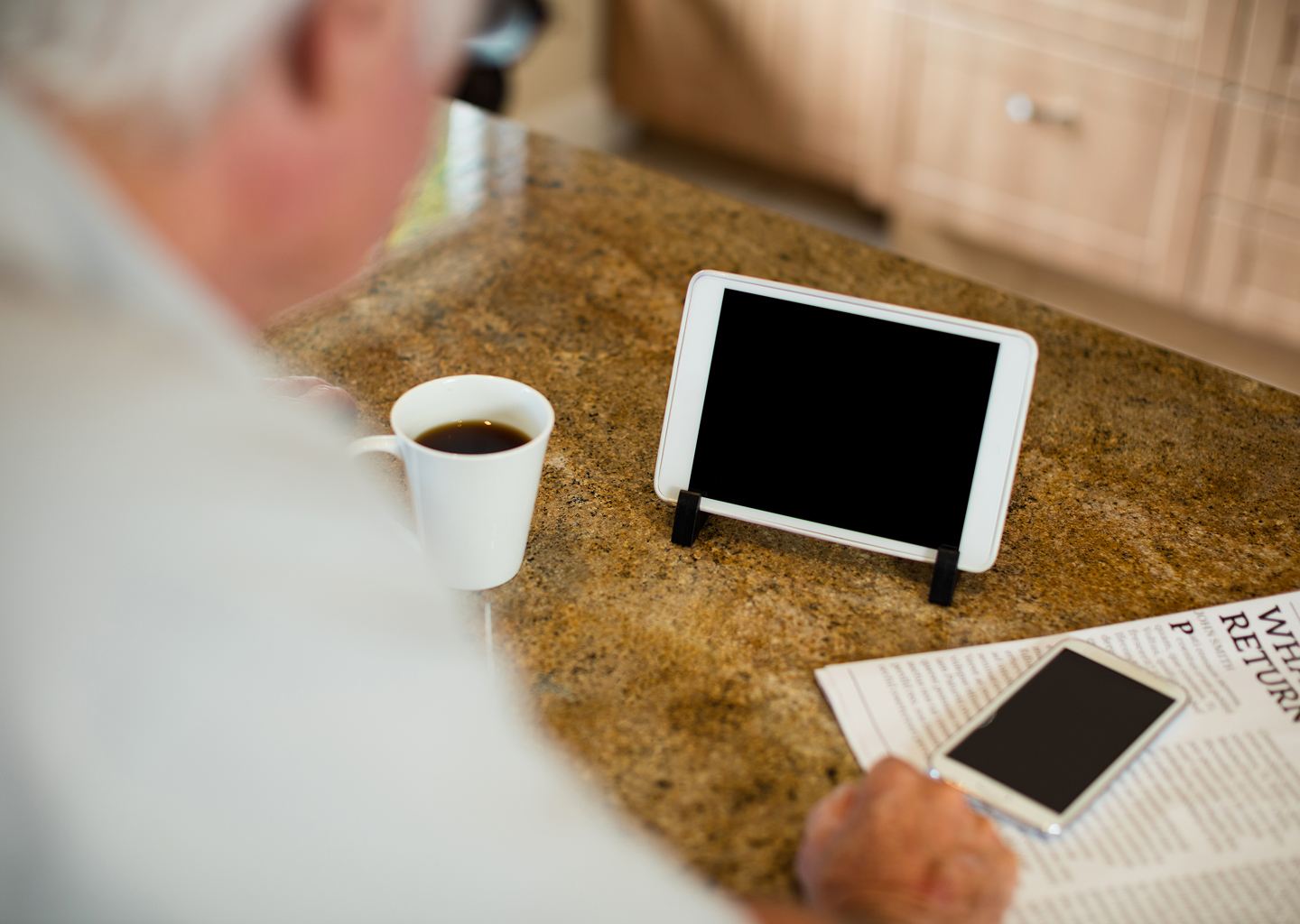 Veteran using a VA-issued tablet for a telehealth video appointment.